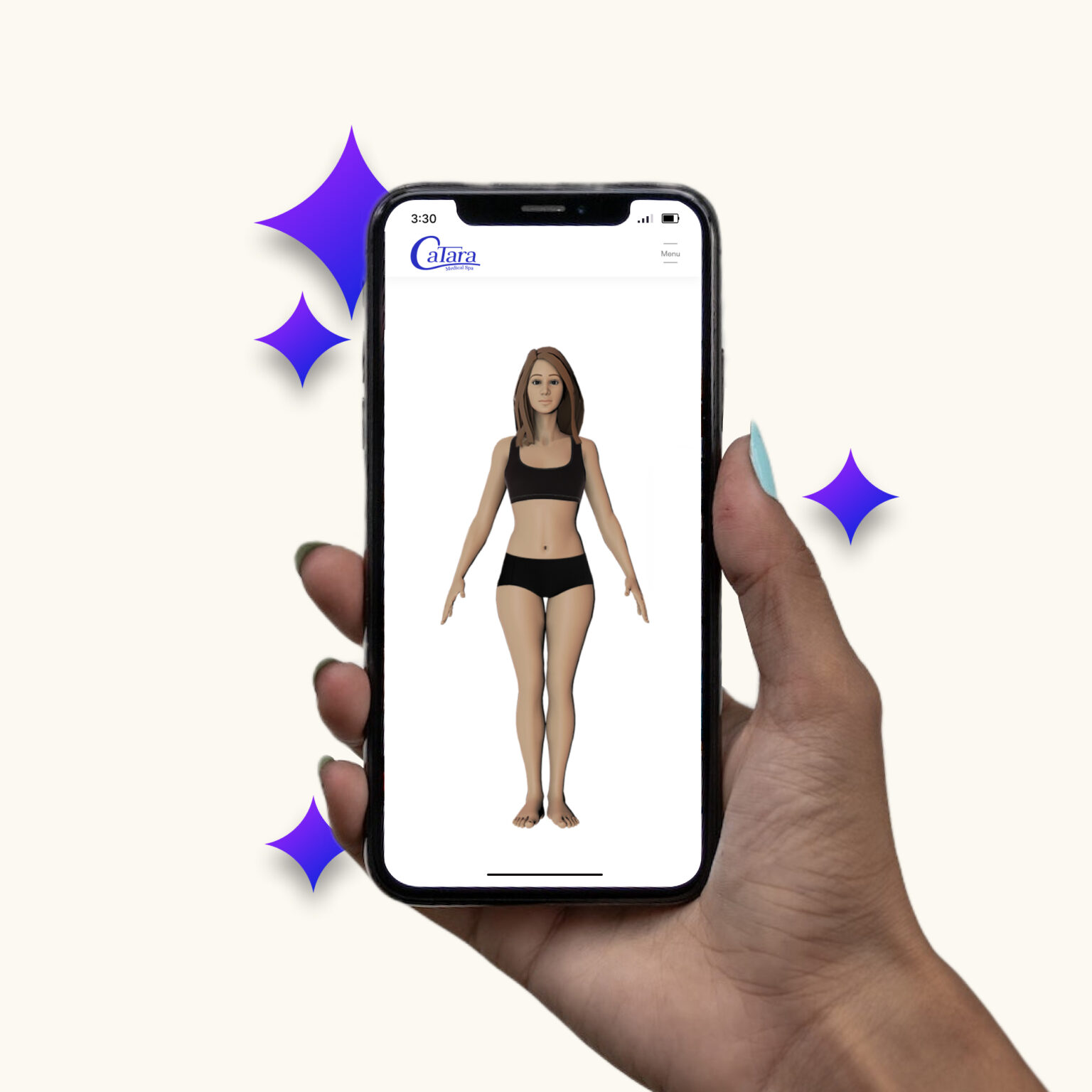 Mobile virtual acne consultation tool from Catara Med Spa in Algonquin, IL shown on a smartphone screen.