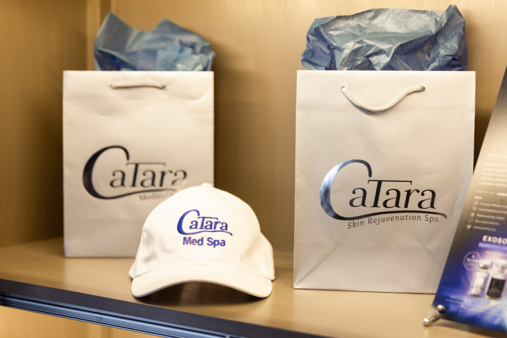 Catara Med Spa retail display and gift bags inside the downtown Algonquin, IL studio