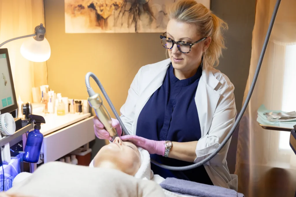 Aesthetic provider performing RF microneedling treatment with Sylfirm X at Catara Med Spa in Algonquin, IL.