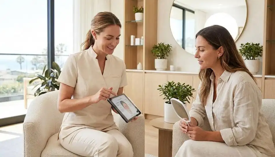 Medical spa provider consulting with a client near Crystal Lake, IL